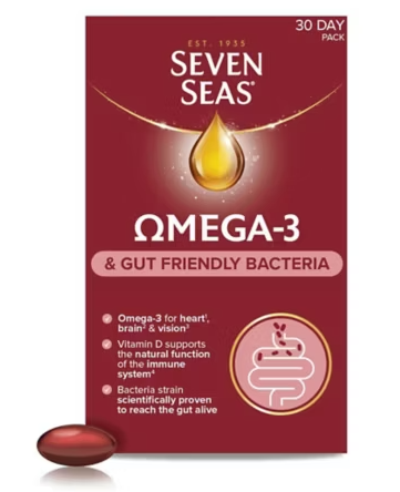 Seven Seas Omega-3 & Gut Friendly Bacteria: With Vitamin D, Omega-3 And Bacillus Subtilis, Food Supplements, 30-Day Pack