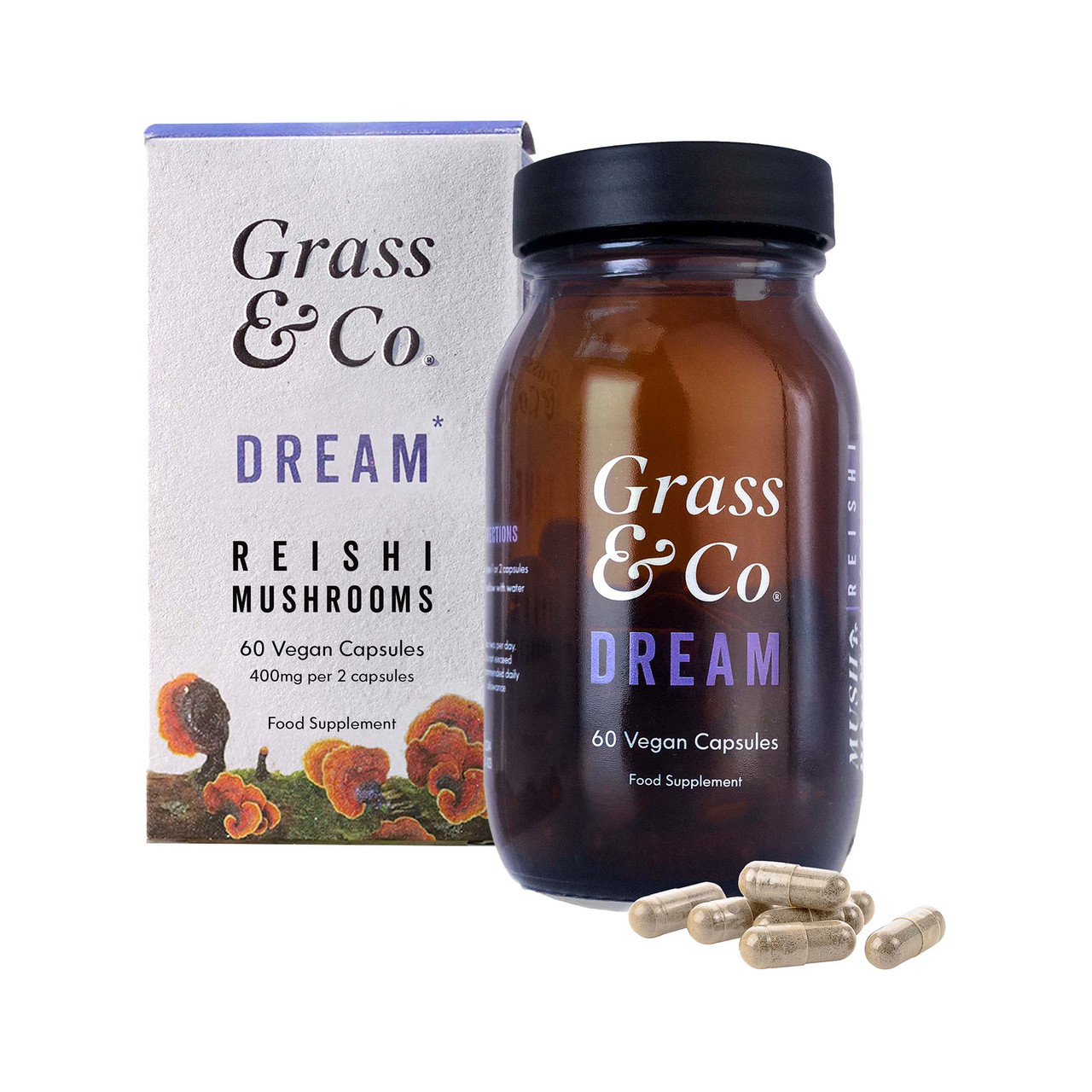 Grass & Co. DREAM Reishi Mushrooms with Magnesium + Sage, 60 Vegan Capsules