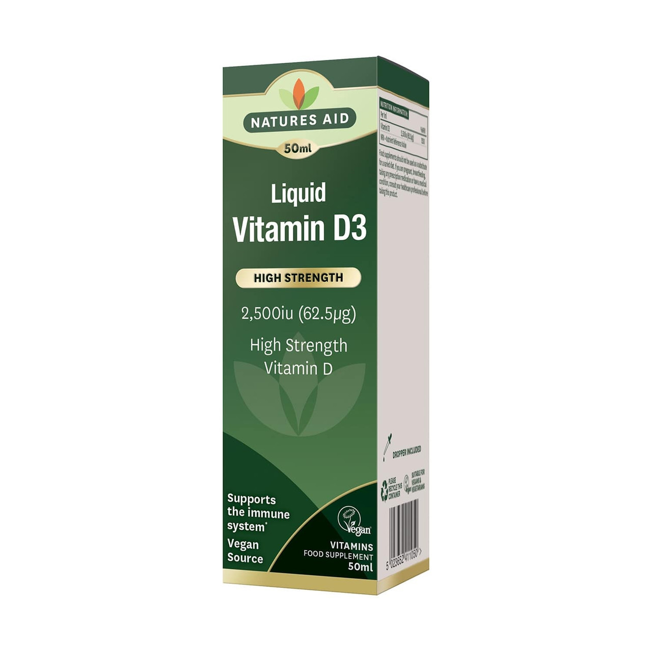 Natures Aid Vegan Vitamin D3 Liquid 2500iu 50ml