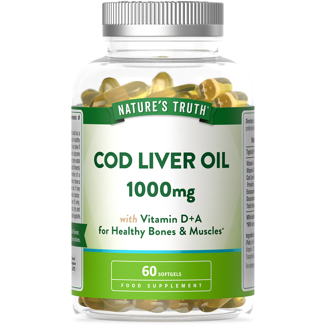 Nature's Truth Cod Liver Oil 1000mg w/ Vitamin D+A - 60 Softgels