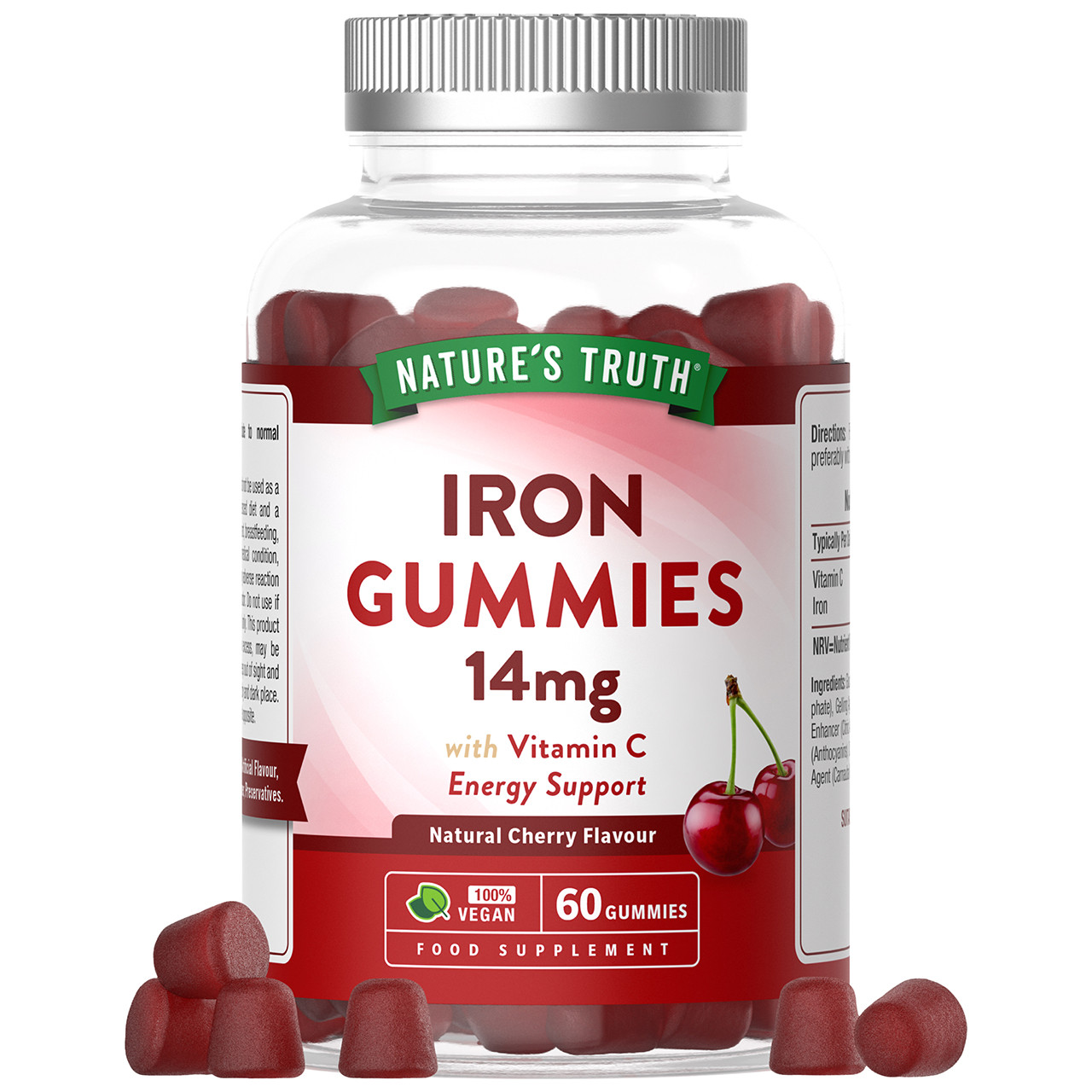 Nature's Truth Iron 14mg Gummies - 60 Vegan Gummies - Cherry Flavour