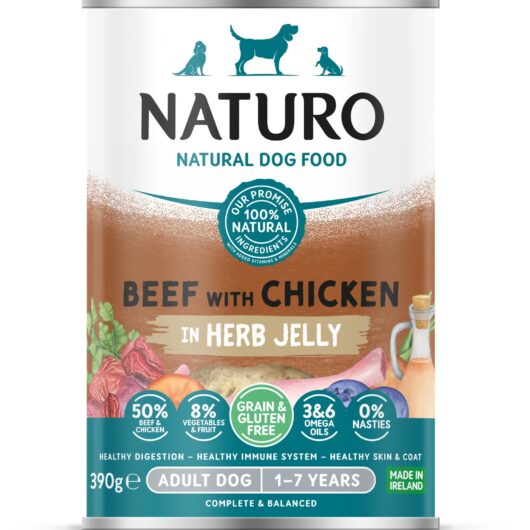 Naturo Adult Beef & Chicken Wet Dog Food In Jelly Can 390g x 12