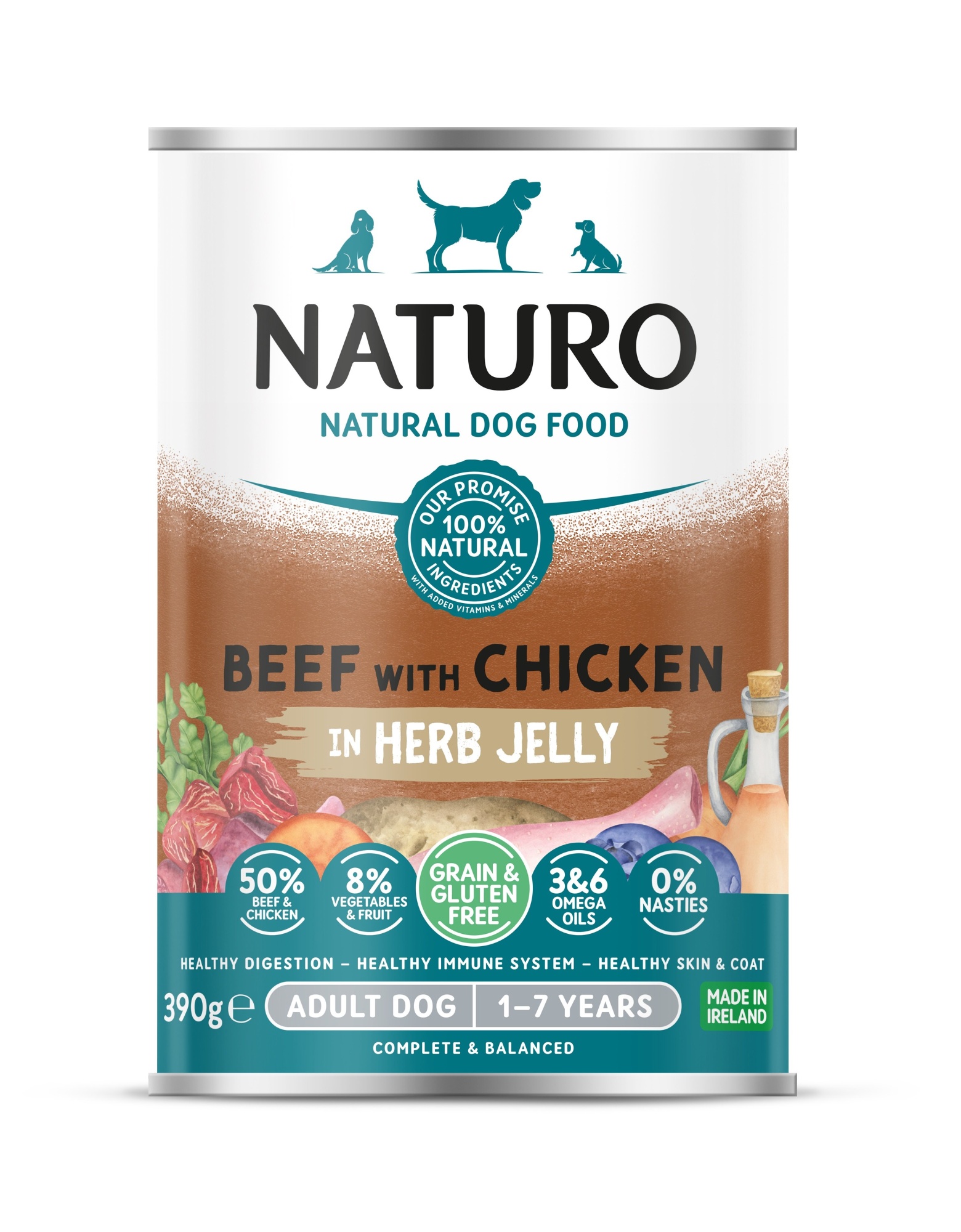 Naturo Adult Beef & Chicken Wet Dog Food In Jelly Can 390g x 12