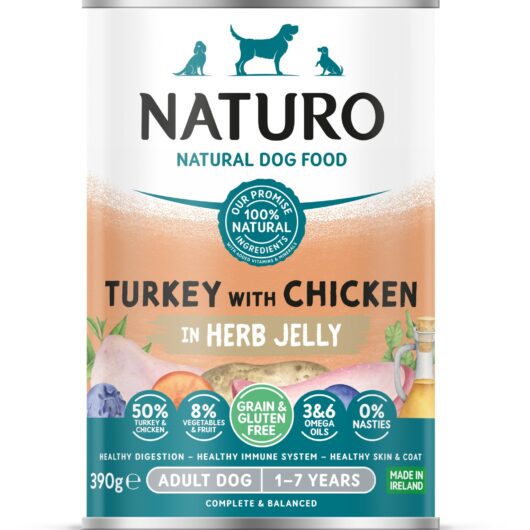 Naturo Adult Turkey & Chicken Dog Wet Food In Jelly Can 390g x 12