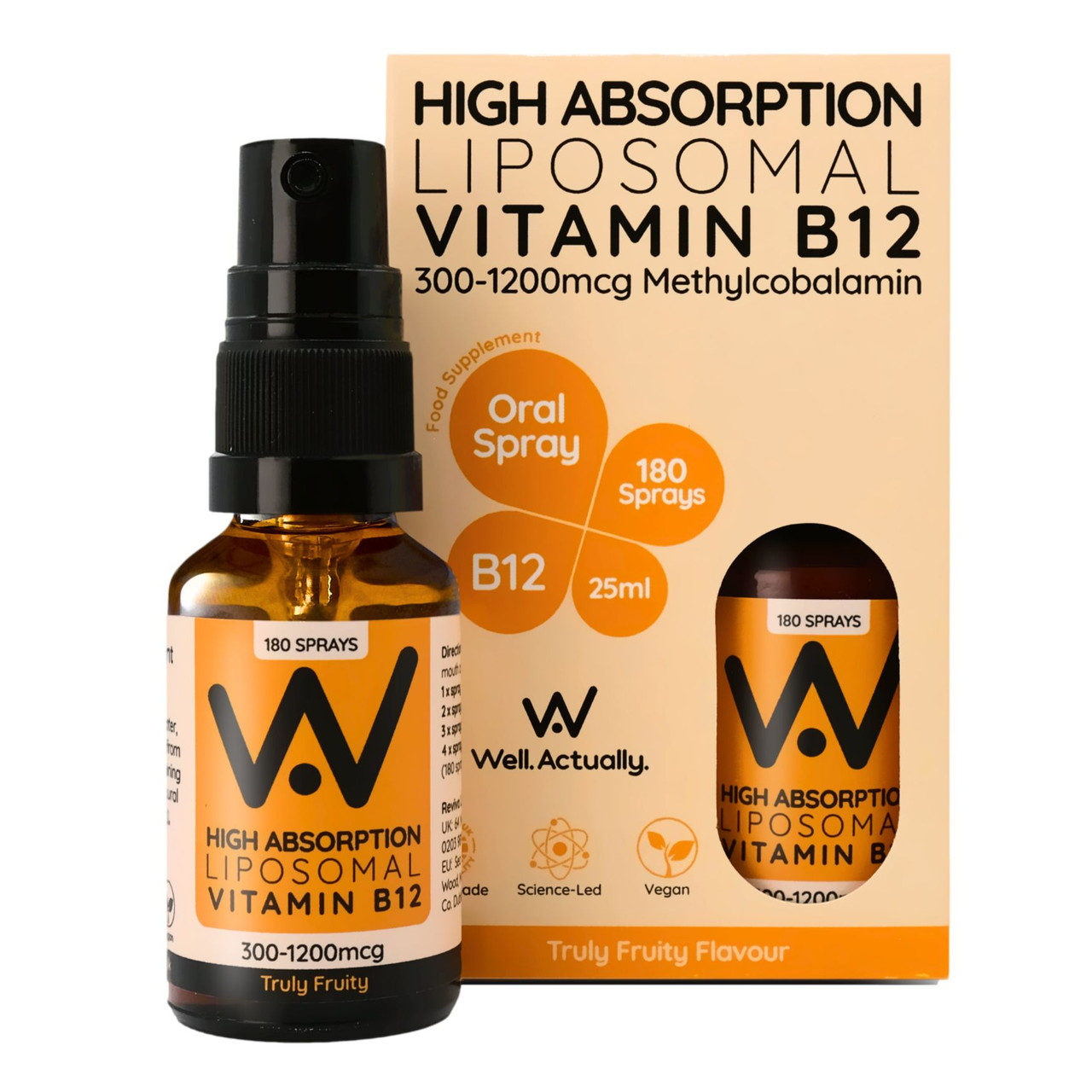 Well. Actually. Liposomal Vitamin B12 Spray 300-1200mcg, Truly Fruity Flavour, 25ml