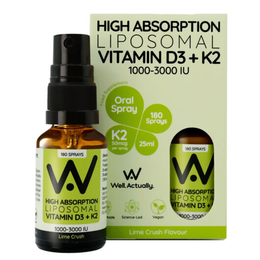 Well. Actually. Liposomal Vitamin D3+K2 Spray 1000-3000IU, Lime Crush Flavour, 25ml