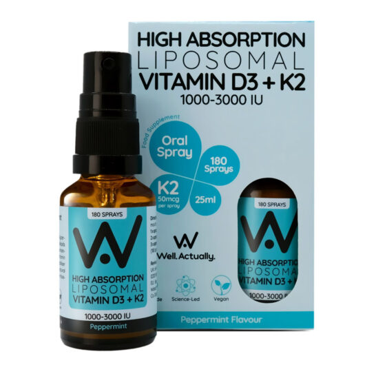 Well. Actually. Liposomal Vitamin D3+K2 Spray 1000-3000IU, Peppermint Flavour, 25ml