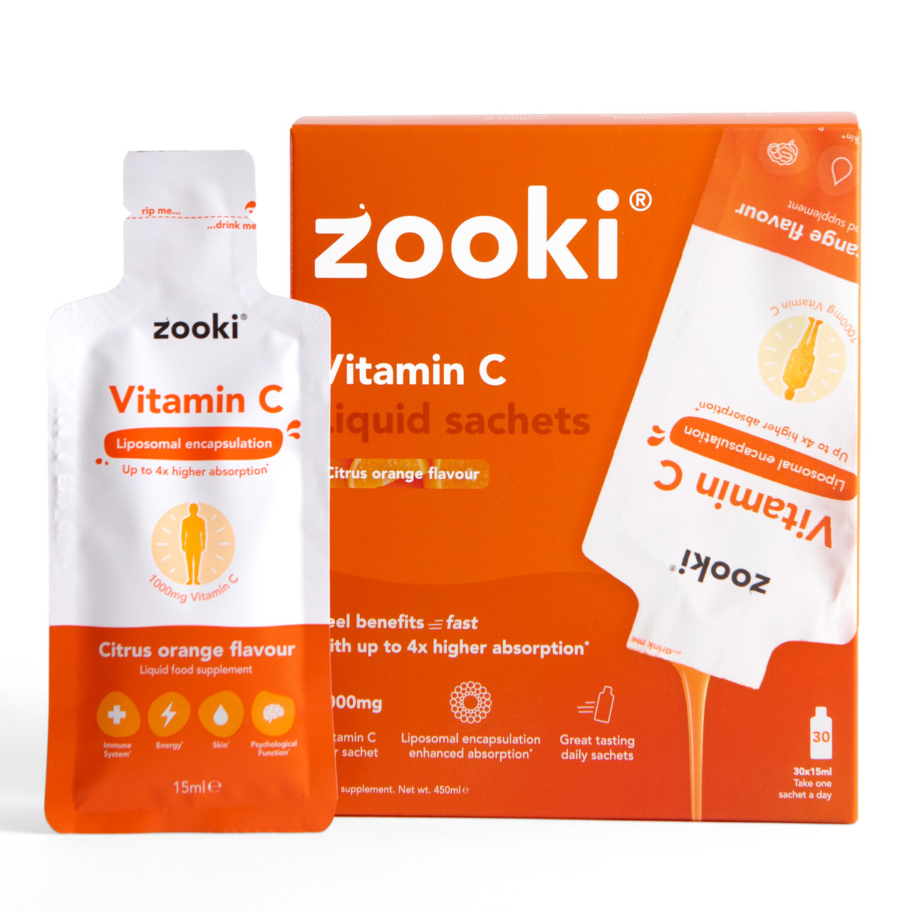 Zooki Liposomal Vitamin C 1,000mg Citrus Orange Flavour 15ml 30 Sachets
