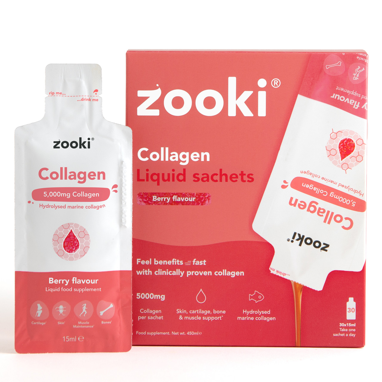 Zooki Marine Collagen 5,000mg Berry Flavour 15ml 30 Sachets