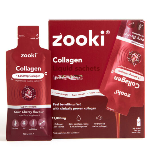 Zooki Marine Collagen Super Strength 11,000mg Sour Cherry Flavour 18.5ml 30 Sachets