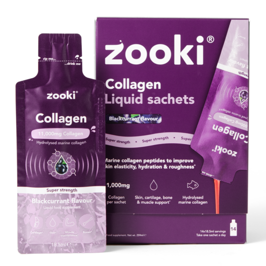 Zooki Super Strength Marine Collagen 11,000mg Blackcurrant Flavour 18.5ml 14 Sachets