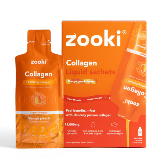 Zooki Super Strength Marine Collagen 11,000mg Mango Peach Flavour 18.5ml 14 Sachets