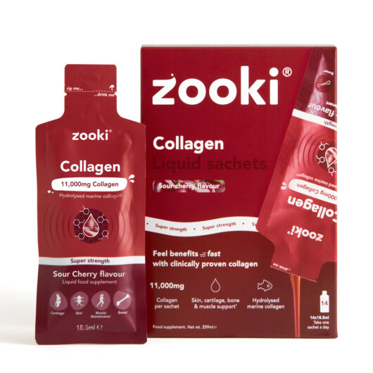 Zooki Super Strength Marine Collagen 11,000mg Sour Cherry Flavour 18.5ml 14 Sachets