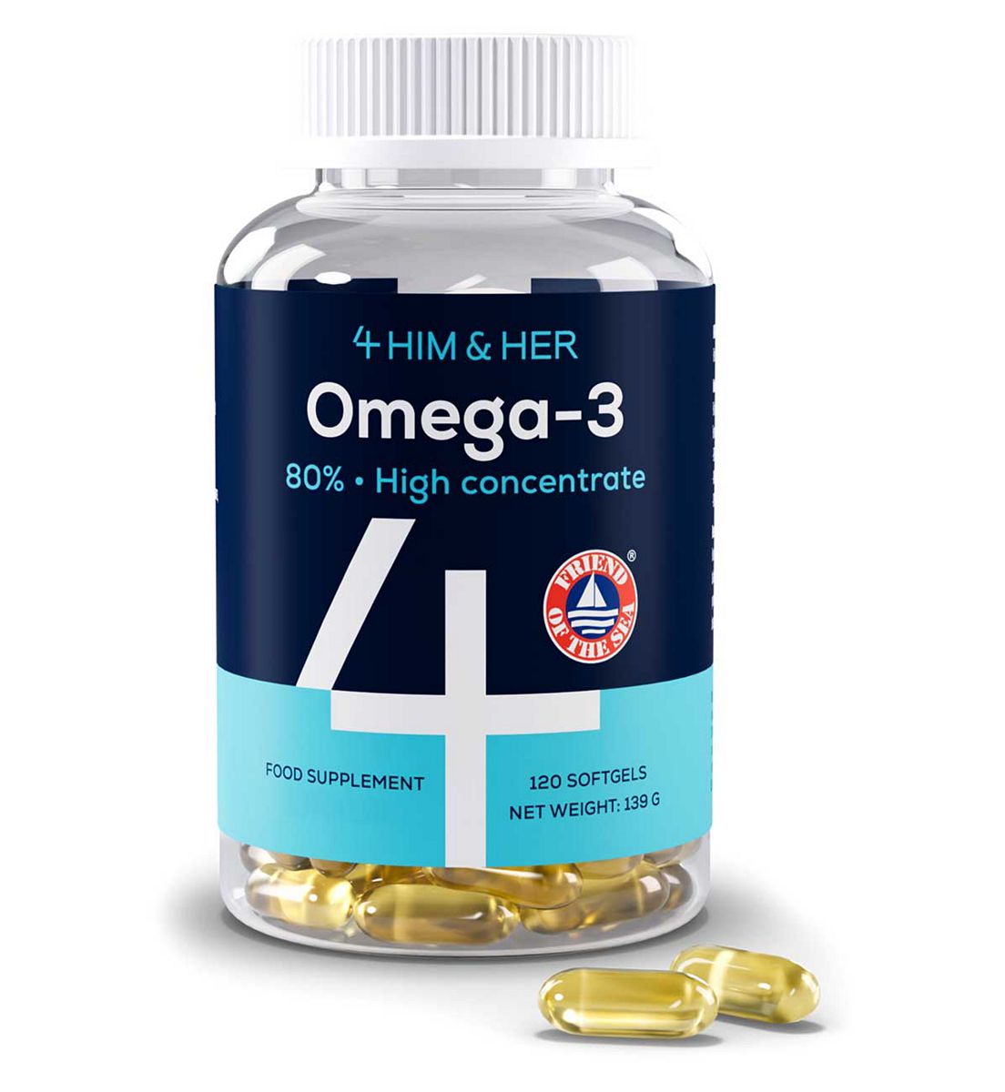 4HIM4HER 4Him&her Omega-3 Premium Fish Oil Supplement, Friend Of The Sea - Certified, Capsules 120S