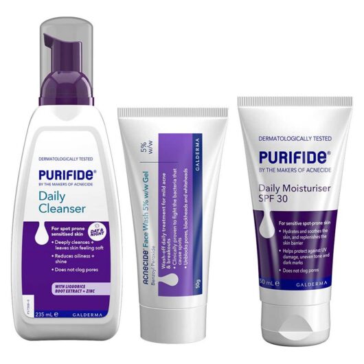 Acnecide + Purifide Double Cleanse Acne Treatment 3-Step Skincare Routine