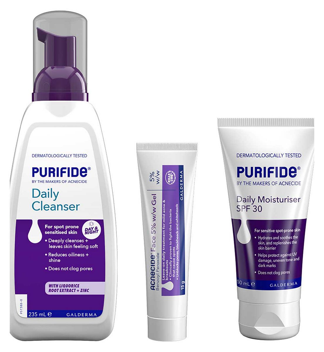 Acnecide + Purifide Spot On Treatment & Skincare Set, 3-Step Routine For Acne-Prone Skin