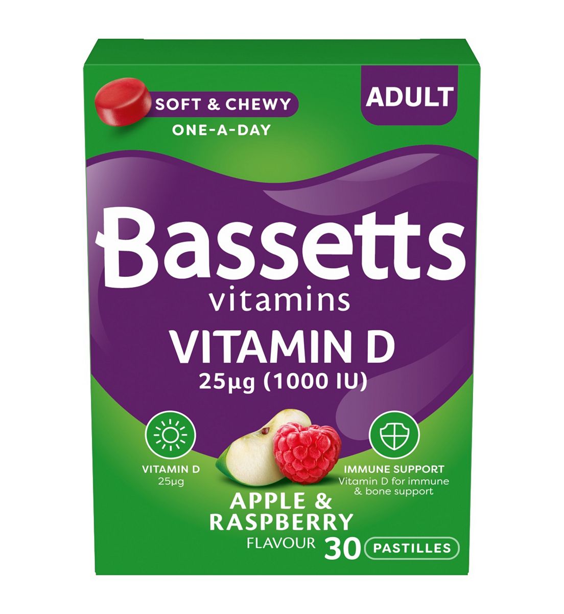 Bassetts Adult Vitamin D 1000 Iu Apple & Raspberry Flavour - 30 Gummy Pastilles