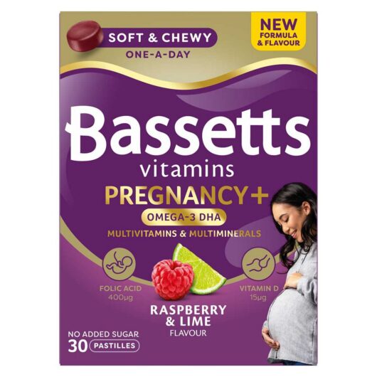 Bassetts Pregnancy+ Omega-3 Dha Multivitamins & Multiminerals Raspberry Lime 30 Gummy Pastilles