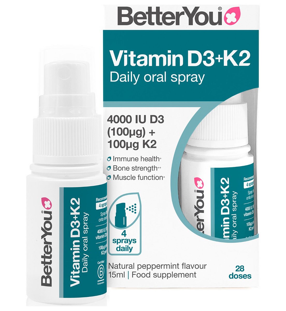 BetterYou Vitamin D 4000+K2 Daily Oral Spray 15ml