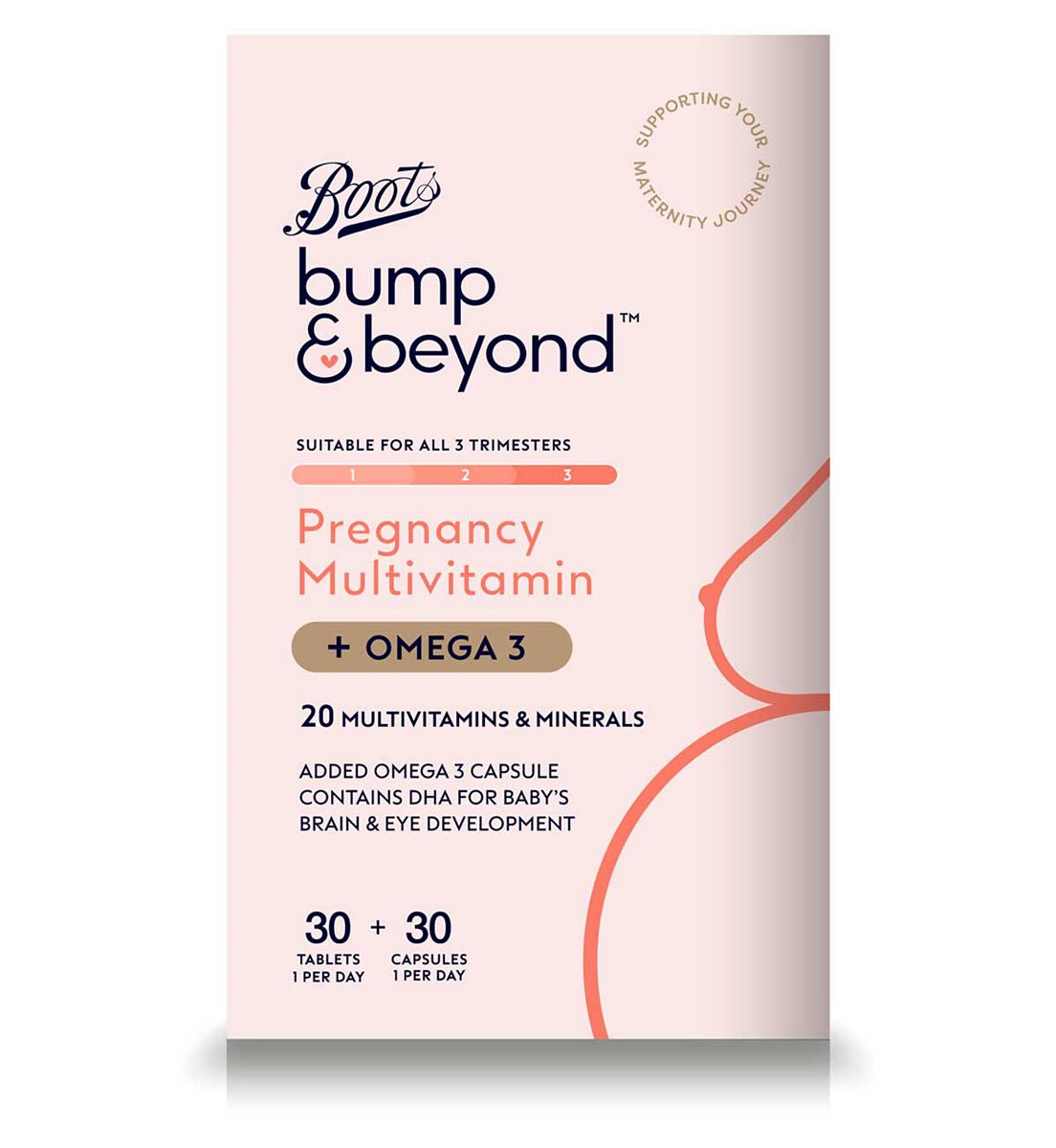 Boots Bump & Beyond Pregnancy Multivitamin + Omega 3 30 Tablets X Capsules