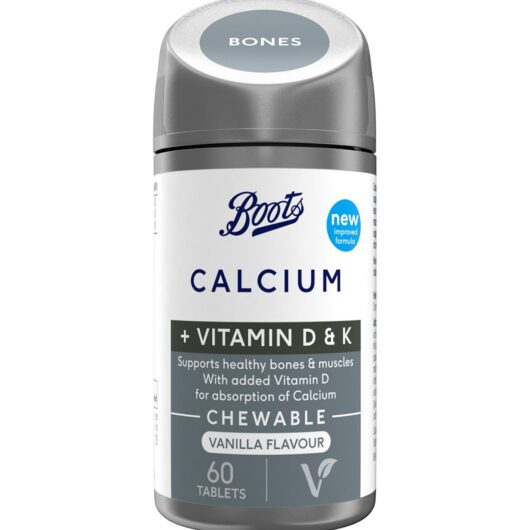 Boots Calcium + Vitamins D & K Chewable, 60 Tablets (1 Month Supply)