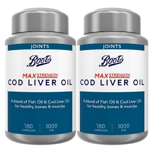 Boots Max Strength Cod Liver Oil 1000Mg Bundle: 2 X 180 Capsules (1 Year Supply)