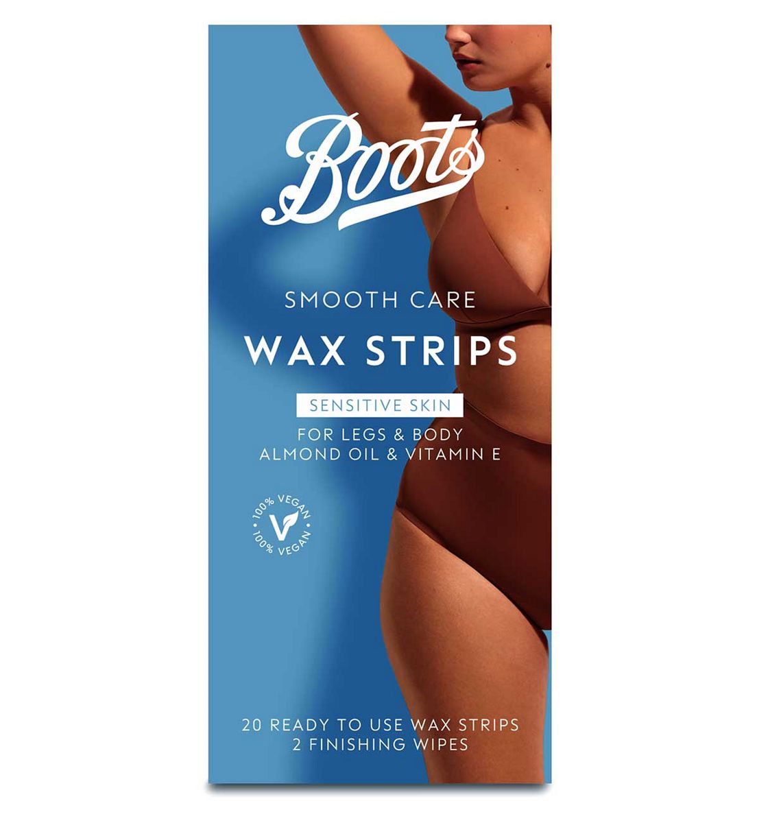 Boots Smooth Care Wax Strips Sensitive Legs & Body 20Pk + Perfect Finishing Wipes 2Pk