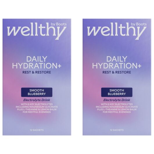 Boots Wellthy By Daily Hydration+ Electrolyte Powder, Smooth Blueberry Flavour, Rest & Restore 24X Sachets
