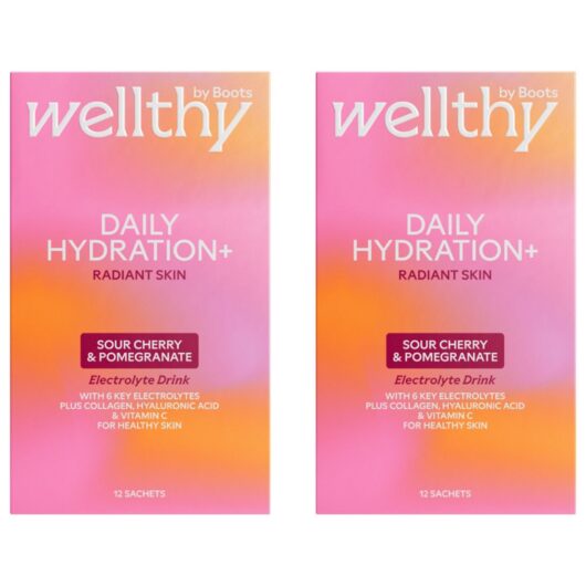 Boots Wellthy By Daily Hydration+ Electrolyte Powder, Sour Cherry & Pomegranate Flavour, Radiant Skin 24X Sachets