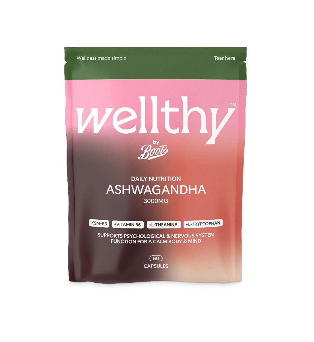 Boots Wellthy By Daily Nutrition Ashwagandha 3000Mg Capsules - 60