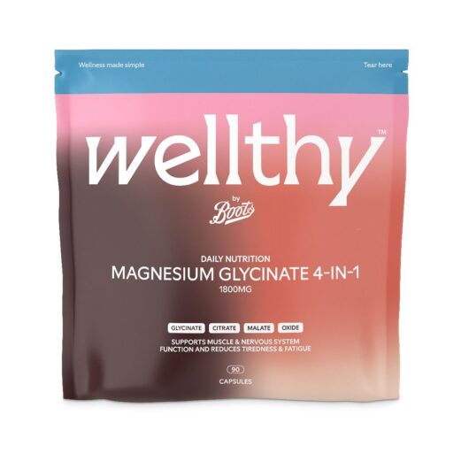 Boots Wellthy By Daily Nutrition Magnesium Glycinate 1800Mg 4-In-1 90 Capsules