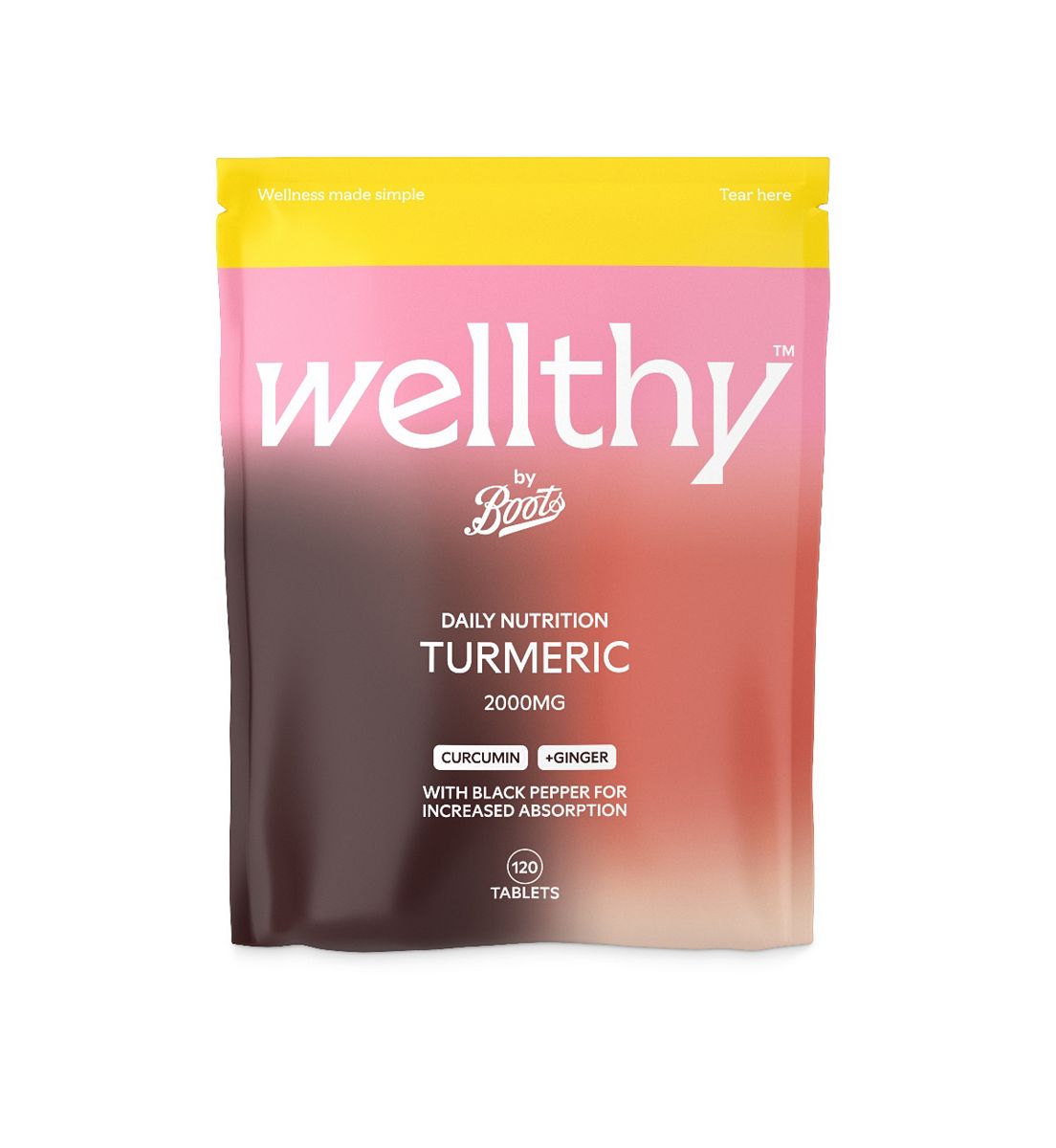 Boots Wellthy By Daily Nutrition Turmeric 2000Mg Tablets - 120 Capsules