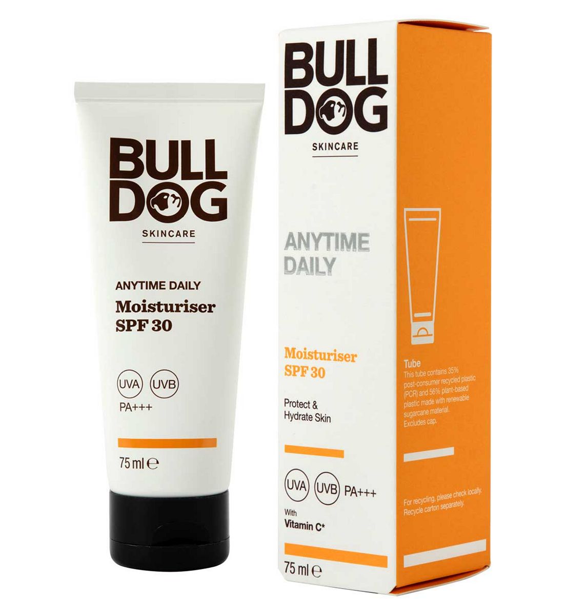 Bulldog Skincare Anytime Daily Spf 30 Face Moisturiser For Men, Men's Cream, Uva/uvb Sun Protection, 75ml