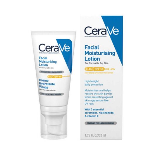 Cerave Am Facial Moisturising Lotion Spf50 With Uv Protection And 3 Essential Ceramides & Vitamin E For Normal To Dry Skin 52ml