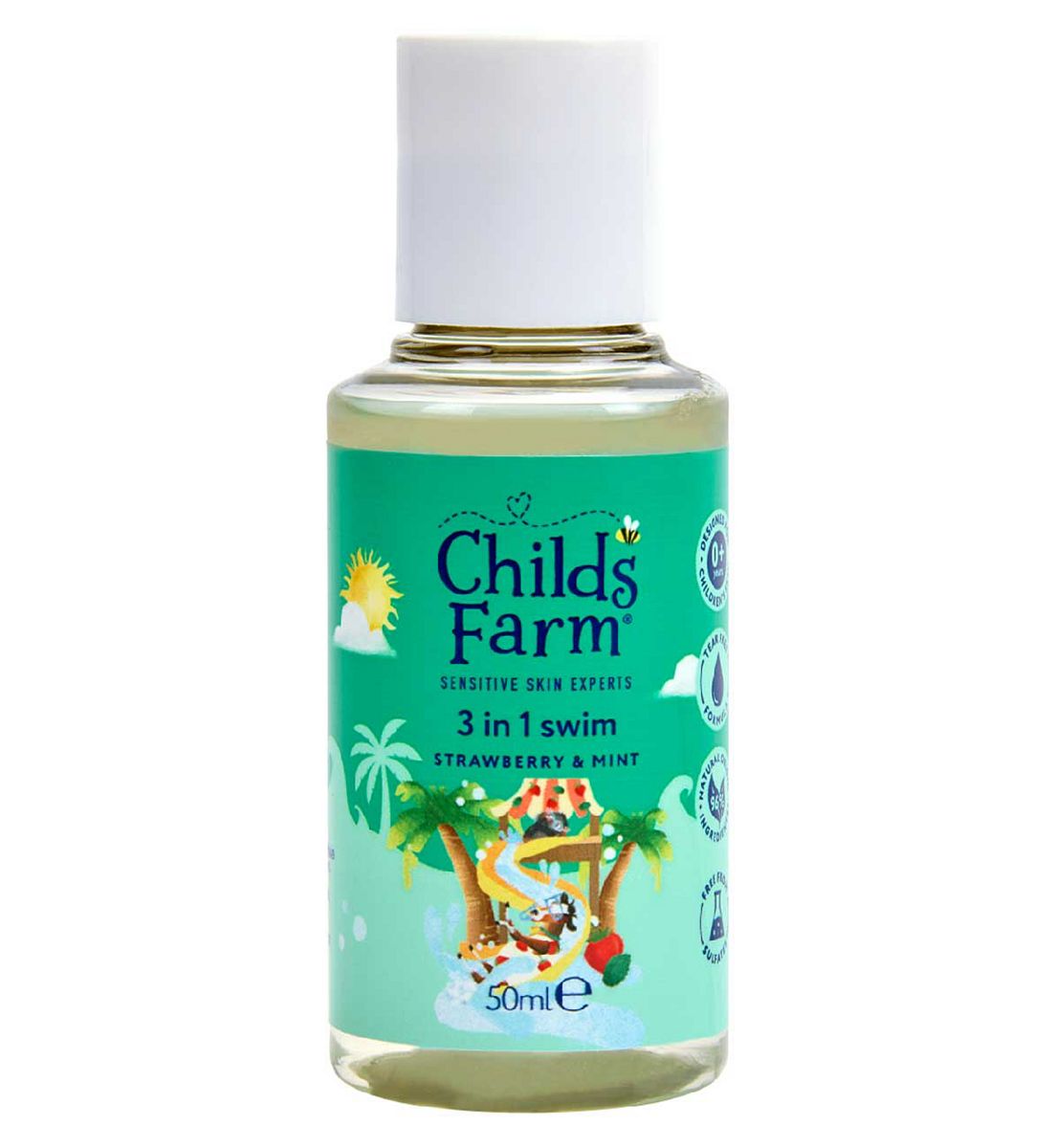 Childs Farm 3 In 1 Swim 50ml, Strawberry & Mint, Gentle Shampoo, Conditioner Body Wash For Kids, Babies Sensitive Skin
