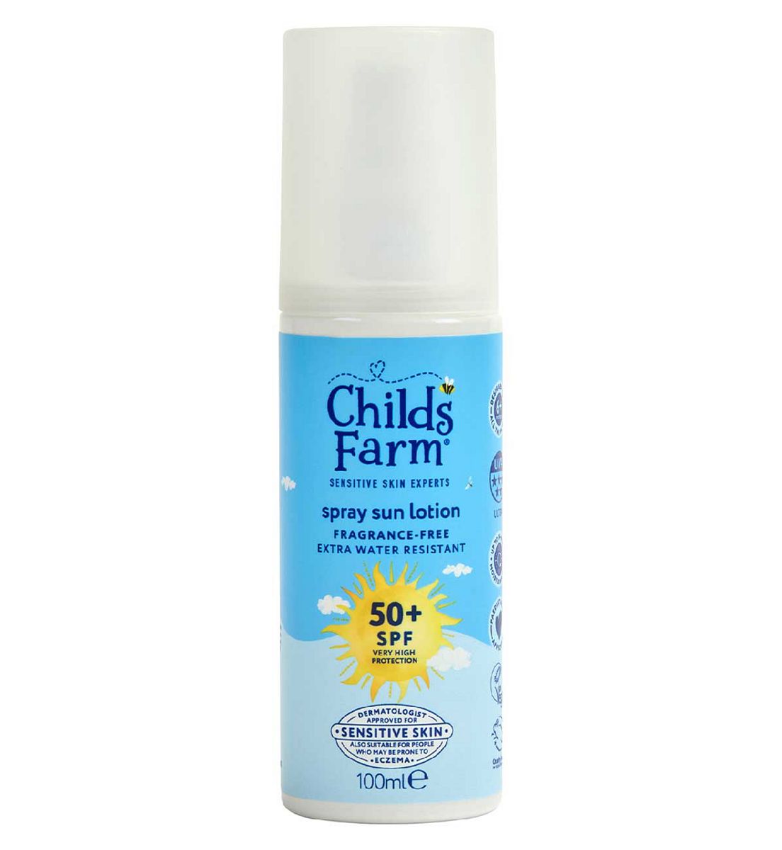 Childs Farm Spf 50+ Sun Lotion Spray 100Ml Fragrance Free Sunscreen For Kids & Sensitive Skin