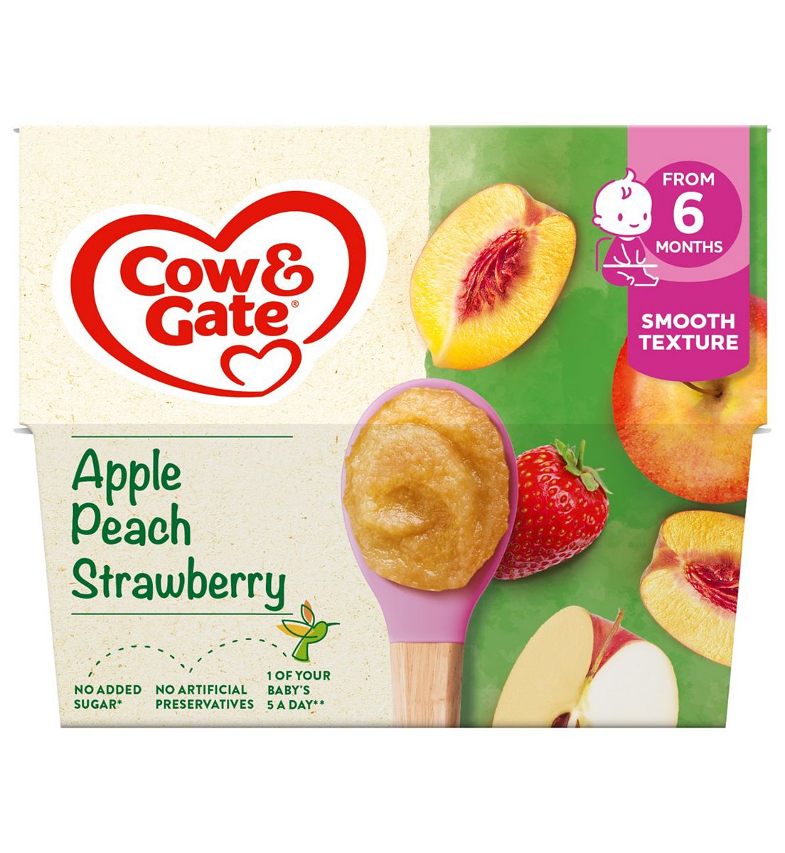 Cow And Gate Cow & Gate Apple Peach Strawberry Baby Food Fruit Pot 6+ Months 4X100g