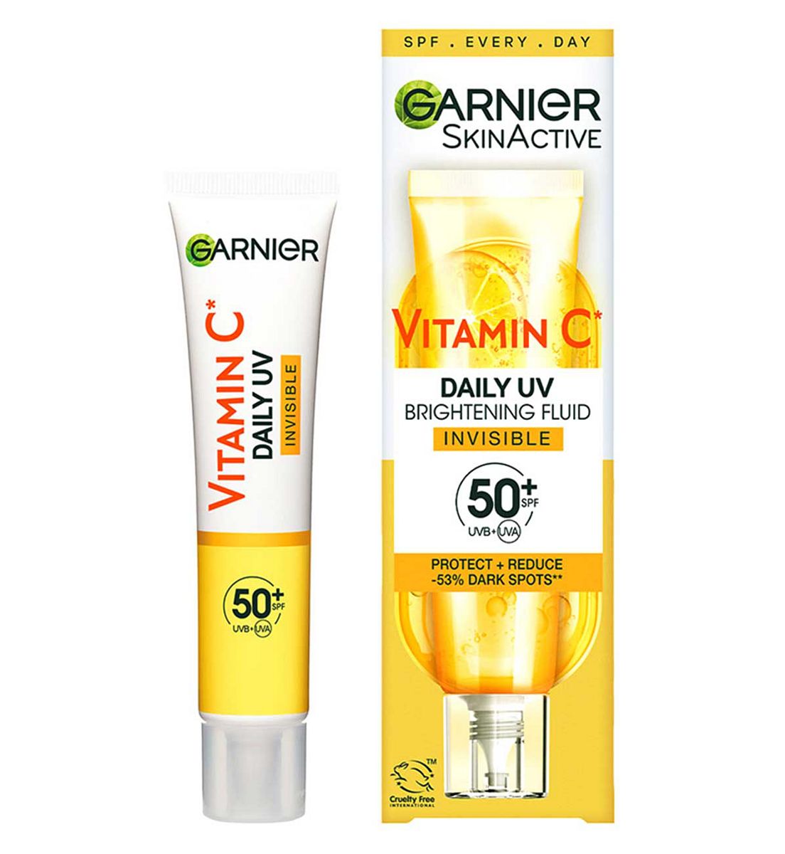 Garnier Br/> Vitamin C Daily Uv, Invisible Brightening Fluid, Spf50+, Prevents & Corrects Damage, 40ml