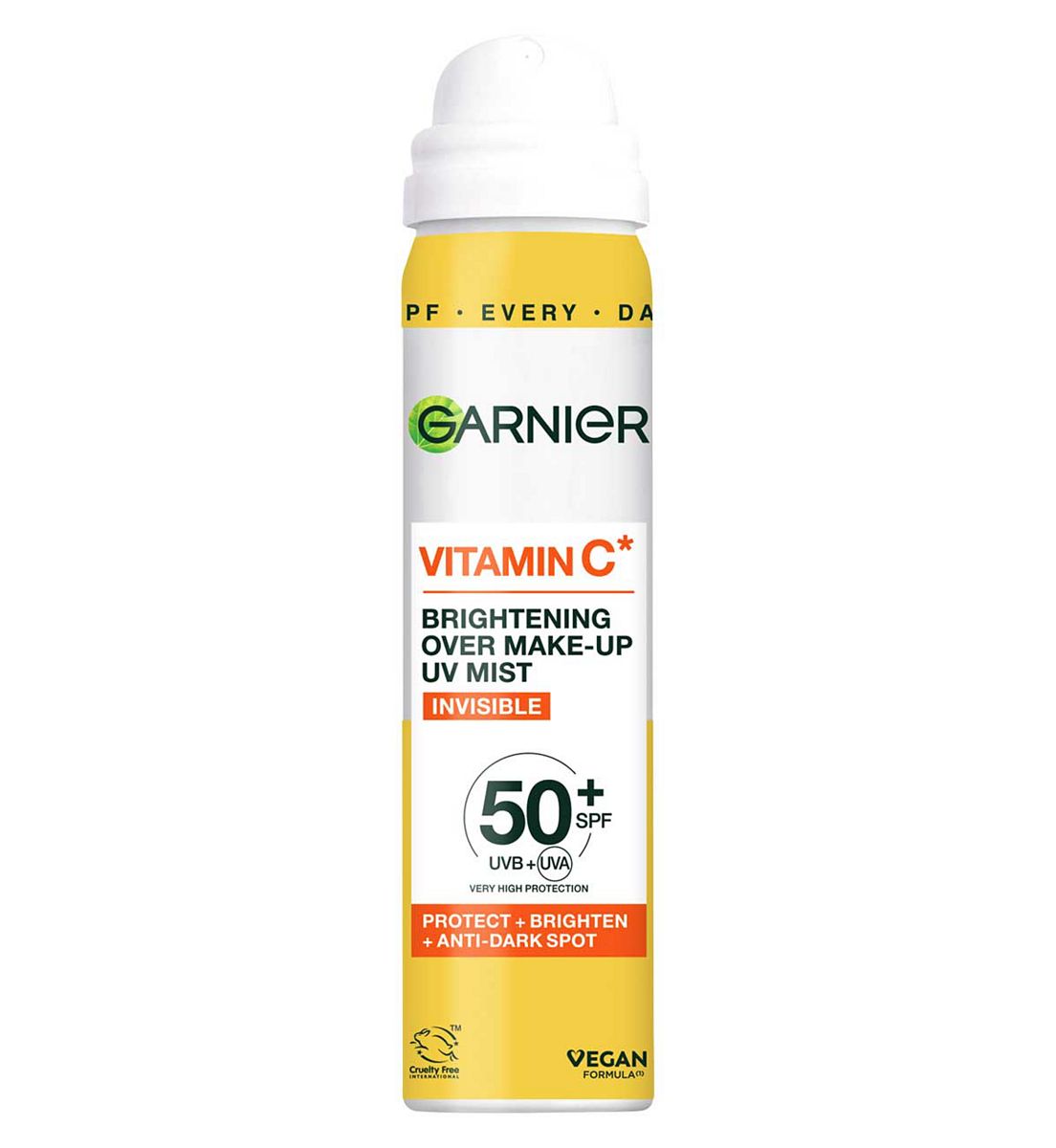Garnier Vitamin C Brightening Over Make-Up Uv Sun Cream Mist, Invisible Protection, Spf50+, 75ml