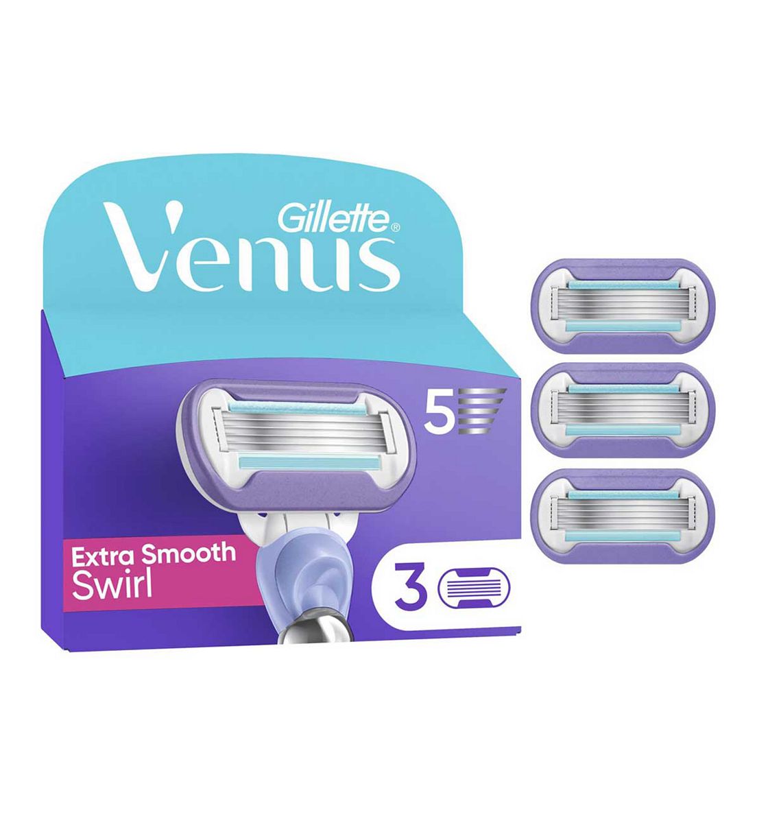 Gillette Venus Razor Blades, Extra Smooth Swirl 5 Blade Women's Blades X3
