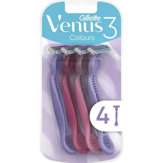 Gillette Venus Razors, Colours 3 Blade Disposable Women's 4 Pack