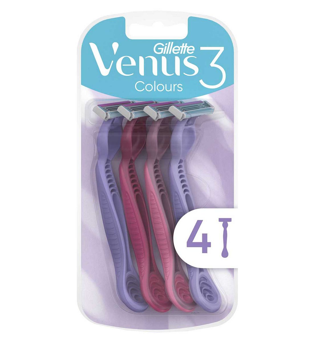 Gillette Venus Razors, Colours 3 Blade Disposable Women's 4 Pack