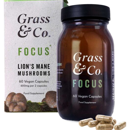 Grass & Co . Focus Lion's Mane Mushrooms With Ginseng + Omega3, 60 Vegan Capsules