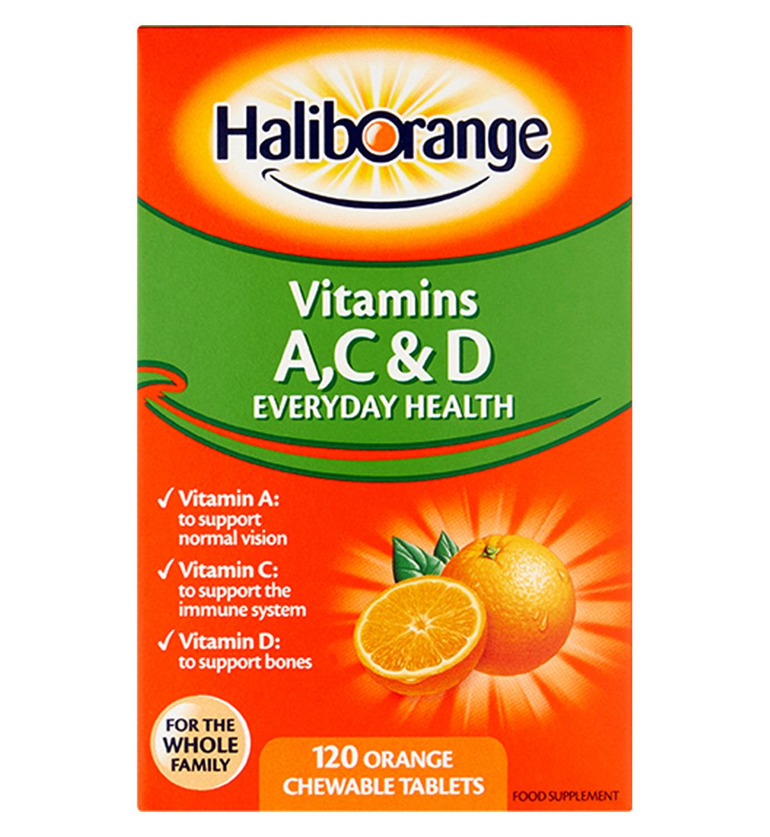 Haliborange Vitamins A, C & D - 120 Orange Flavour Chewable Tablets