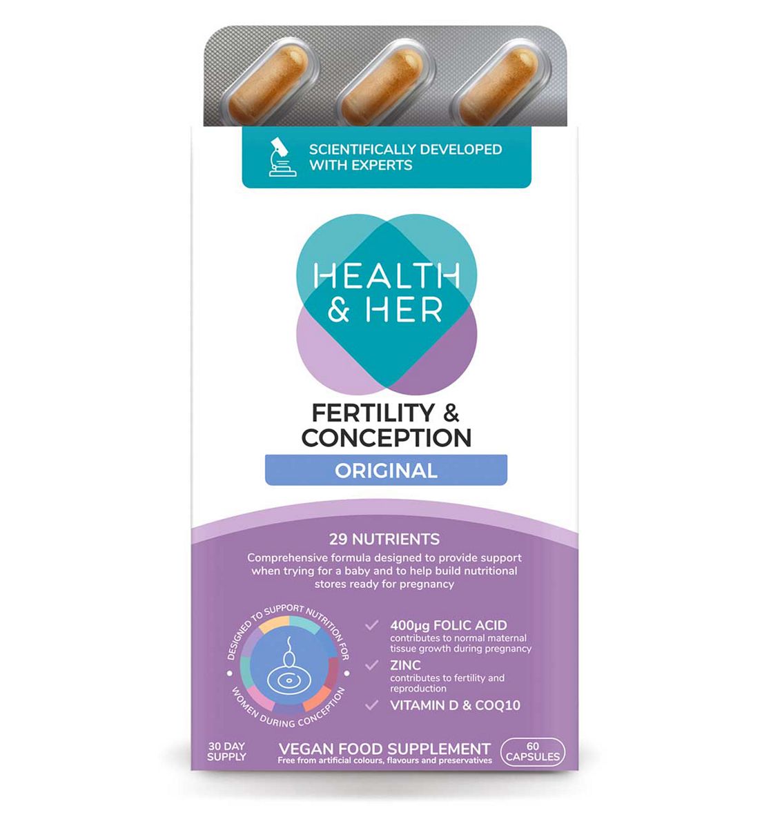 Health & Her Fertility & Conception Original Multi-Nutrient Support - 60 Capsules 30 Day Supply