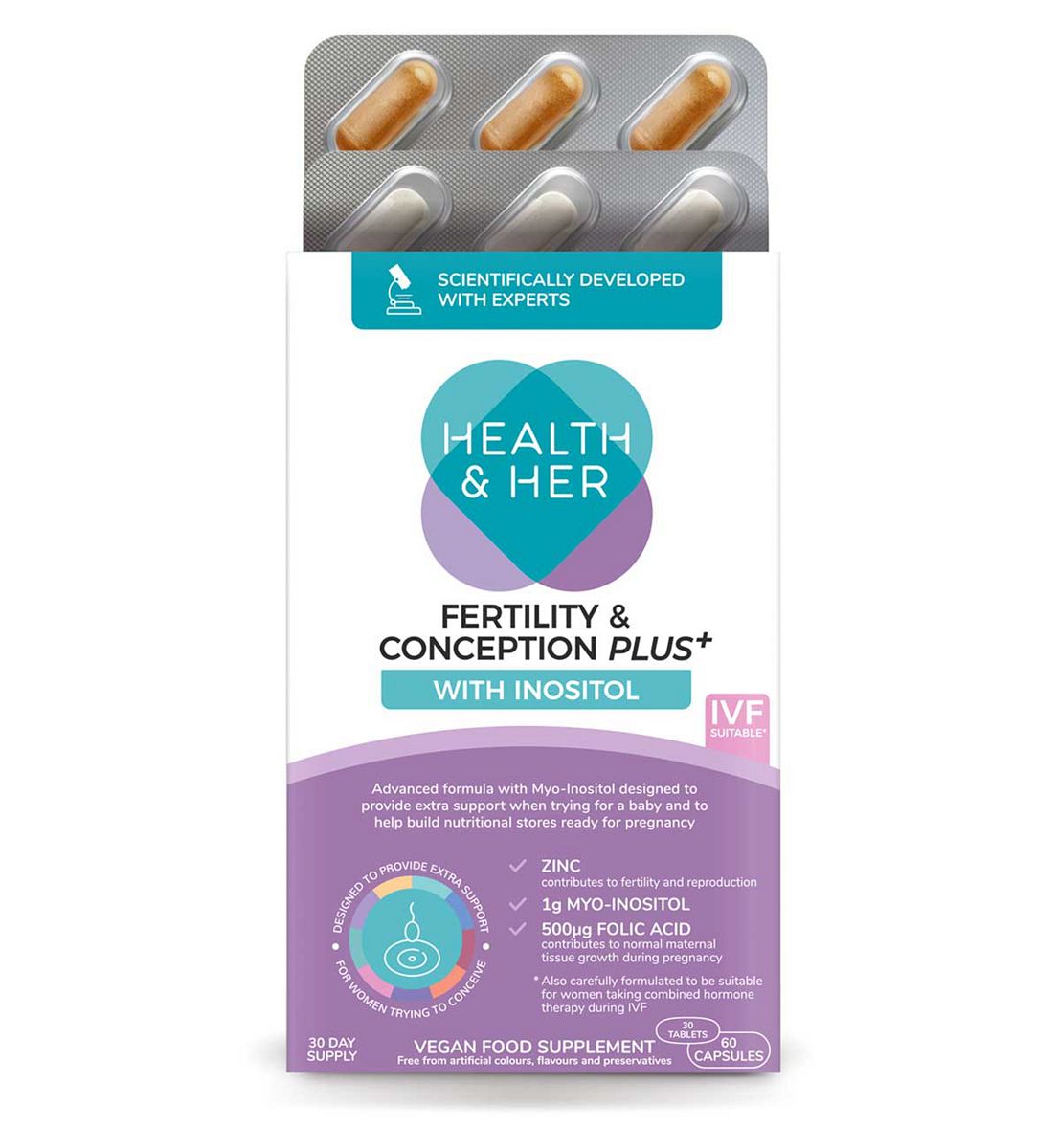 Health & Her Fertility & Conception Plus+ Multi-Nutrient Support - 60 Capsules 30 Day Supply