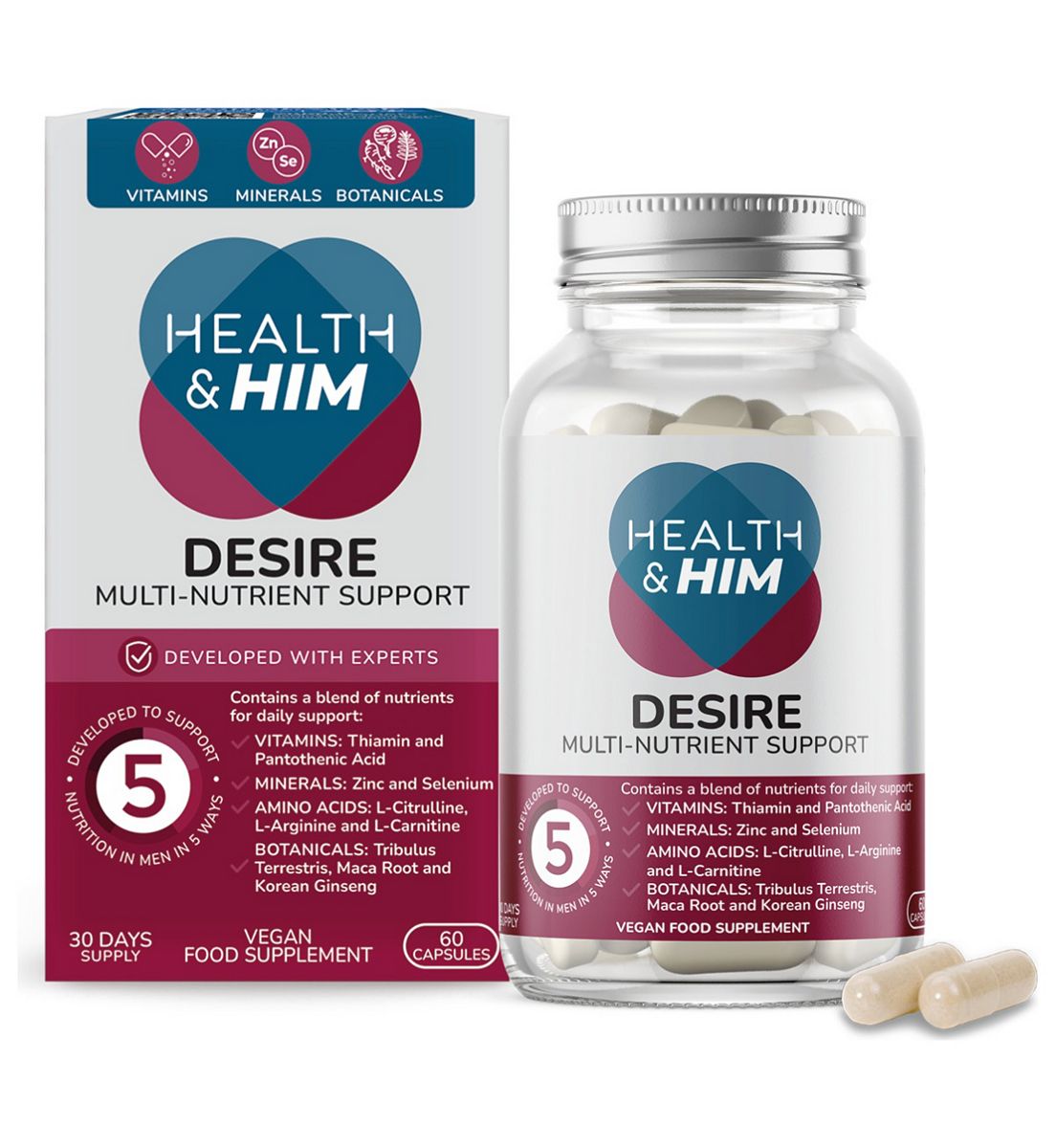 Health & Her Health & Him Desire Multi-Nutrient Support Supplement 60 Capsules