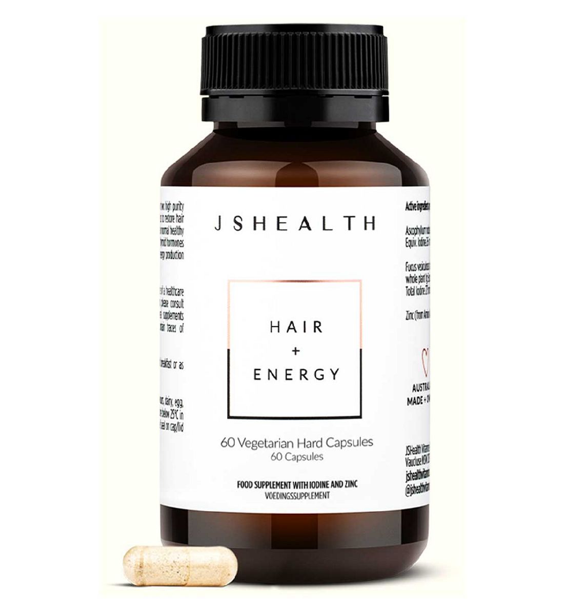 JSHealth Hair + Energy Vegetarian Hard Capsules 60S