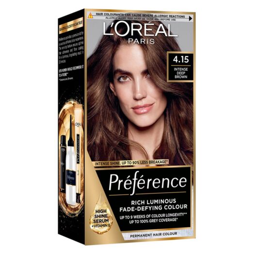 L'Oreal Paris Preference 4.15 Intense Deep Brown, Rich Luminous Fade-Defying Permanent Colour