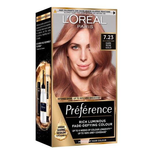 L'Oreal Paris Preference 7.23 Dark Rose Gold, Rich Luminous Fade-Defying Permanent Colour